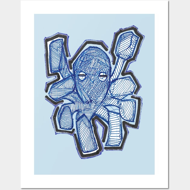 Blue Lined Octopus Wall Art by hh5art